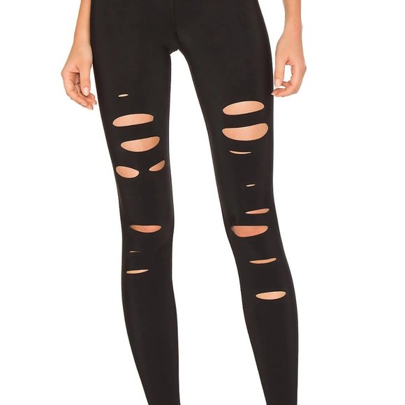 ALO Yoga Pants - ALO Yoga Woman's Size M Black Warrior Ripped Cut Slit High Rise Leggings